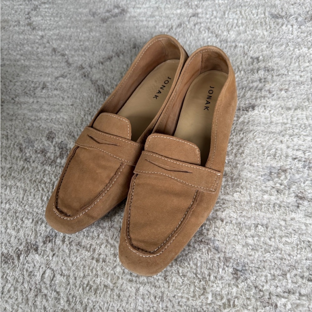 Jonak Tan Suede Penny Loafers for Women
